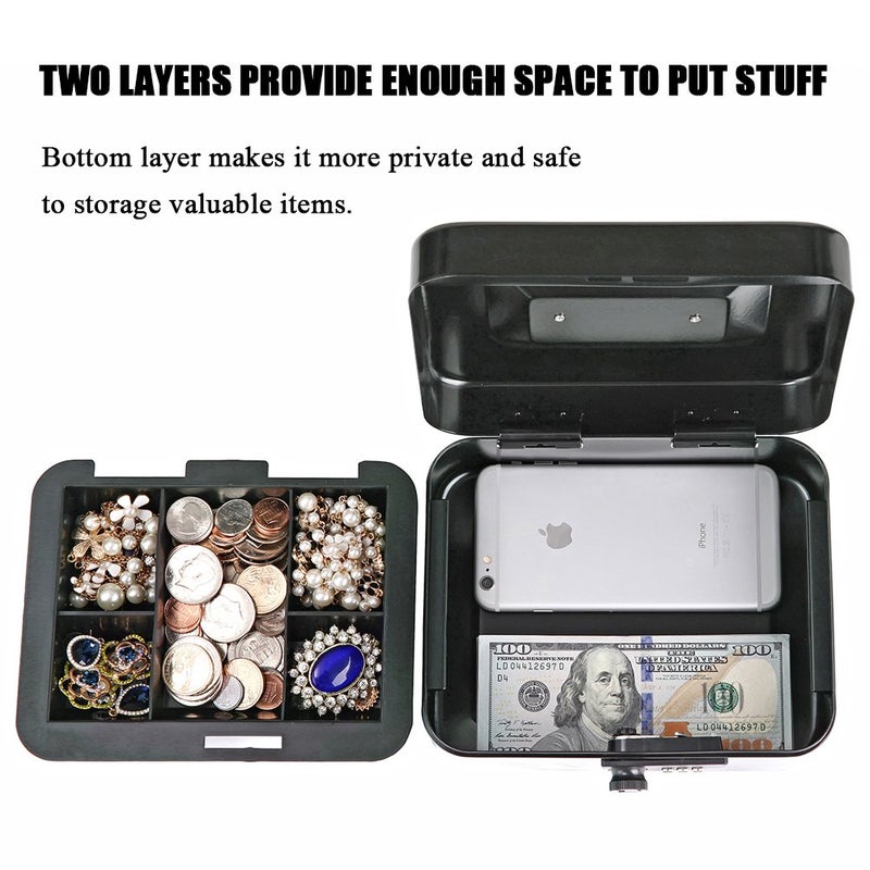Jssmst Cash Box with Money Tray and Combination Lock - Secure Medication Lock Box for Home and Office Use, 7.87'' x 6.3'' x 3.54'' - Durable and Reliable Security Solution - Image 2